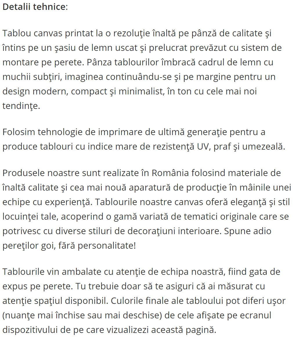 detalii tehnice tablouri canvas