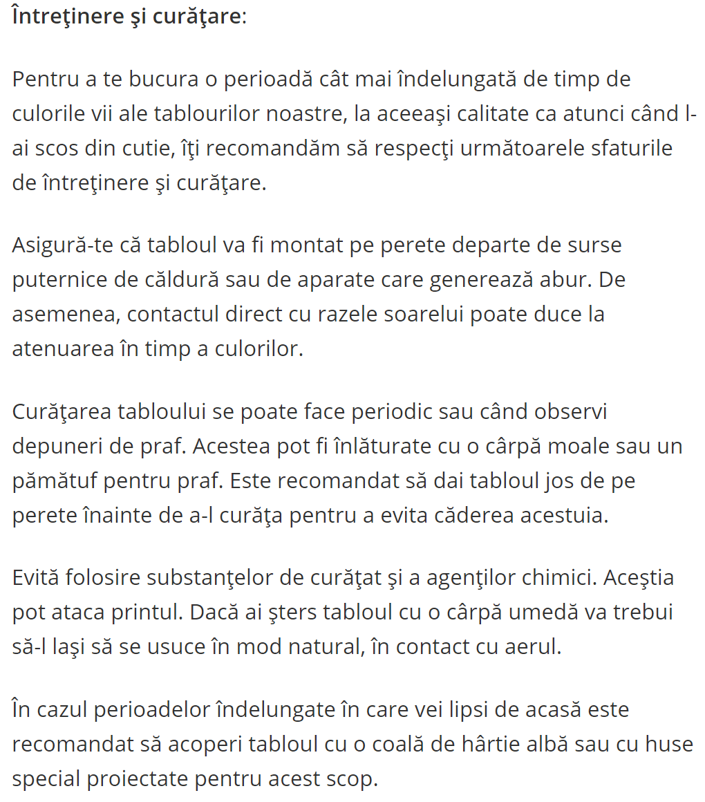 intretinere curatare tablouri canvas